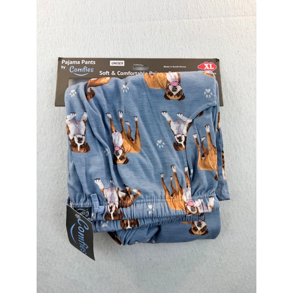 Comfies Unisex XL Boxer Dog Print Pajama Pants Blue Heathered Lounge Bottoms